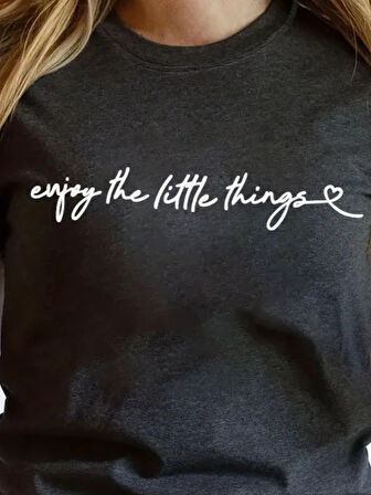 Kadın Kısa Kollu önü Yazı Baskılı Basic Süprem Bluz