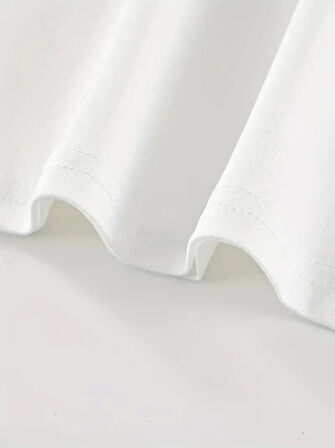 Baskılı Oversize Bisiklet Yaka T-shirt - Beyaz