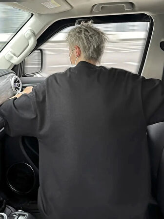 Baskılı Oversize Bisiklet Yaka T-shirt - Siyah