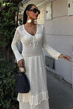 Düğme Detaylı Ve Kat Etekli Etnik Elbise 2859