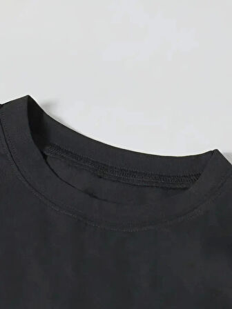 Baskılı Oversize Bisiklet Yaka T-shirt - Siyah