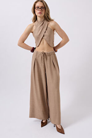 Düşük Bel Oversize Keten Pantolon