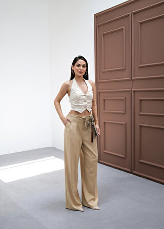 Beli̇ Lasti̇k Ve Bağcikli Geni̇ş Paça Pantolon