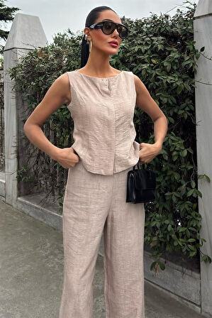 Sıfır Kollu Bluz Batik Desenli Pantolon İkili Takım 10181-08