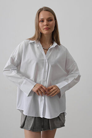 Geniş Manşet Detaylı Gömlek - Beyaz