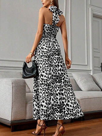 Kadın Omuzlardan Açık Boyundan çapraz Bağlama Detaylı Süprem Elbise