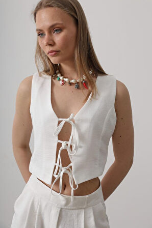 Bağlamalı Yelek - Beyaz