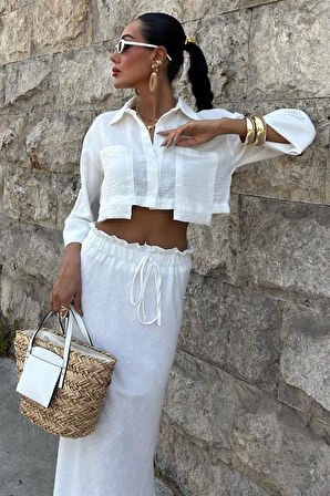 Crop Gömlekli Ve Eteği Büzgülü Tasarım Takım 10201