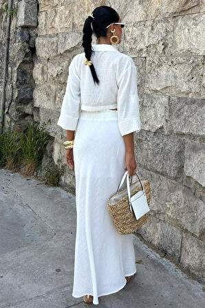 Crop Gömlekli Ve Eteği Büzgülü Tasarım Takım 10201