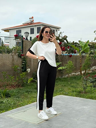 Kadın Modal Dokulu Kumaş Yanı şeritli Takım