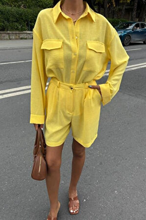 Gömlek Ve Şort Flamlı Keten Takım 10130