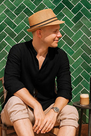 Erkek Uzun Kollu Hakim Yaka Düğmeli Erkek Müslim Gömlek