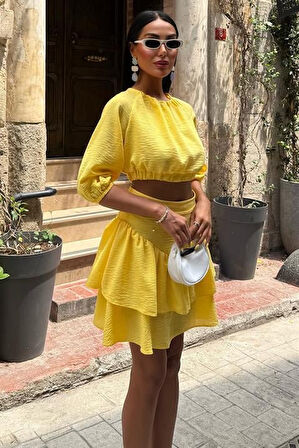 Crop Bluz Ve Kat Kat Etekli Takım 10207