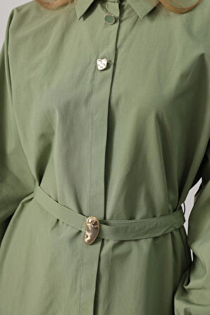 Kuşak Detaylı Tunik Gömlek - Haki