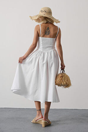 Askılı Uzun Elbise - Beyaz