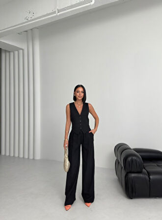 Keten Sirti Çapraz Geçi̇şli̇ Cepken Pantolon Takim