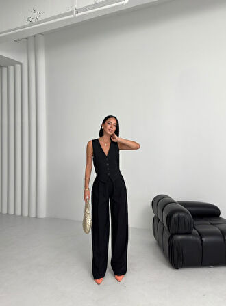 Keten Sirti Çapraz Geçi̇şli̇ Cepken Pantolon Takim