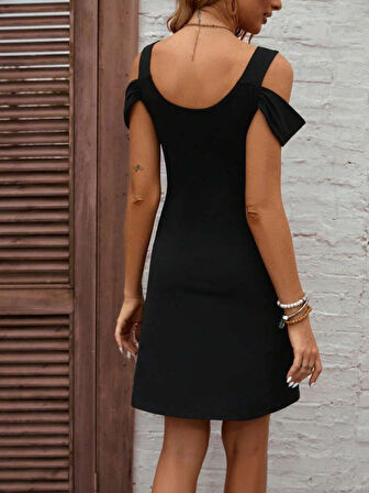 Kadın Askılı Soğuk Omuz Detaylı Modal Elbise