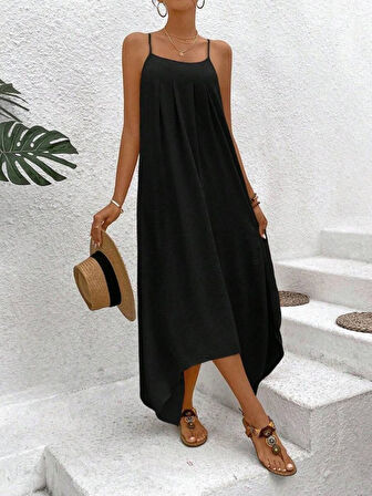 Kadın Ip Askılı V Yakalı Asimetrik Detaylı Aerobin Elbise