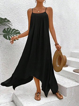 Kadın Ip Askılı V Yakalı Asimetrik Detaylı Aerobin Elbise