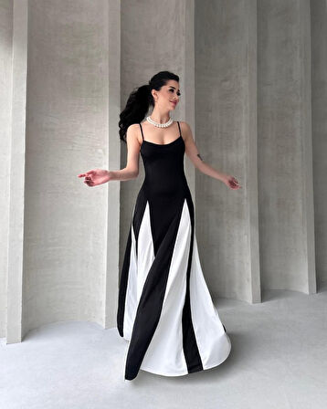 Askılı Beyaz Detaylı Maxı Kadın Elbise