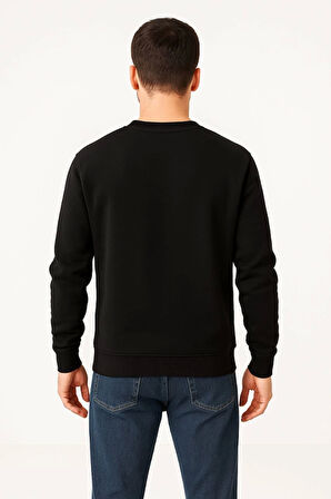 Erkek Üç İplik Düz Bisiklet Yaka SweatShirt - Siyah