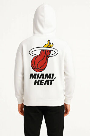 Üç İplik Kapüşonlu Ön Ve Arka Baskılı SweatShirt Hoodie - Beyaz