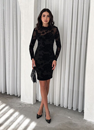 Kadin Dantel Detay Mini Kalem Elbise