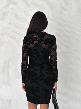 Kadin Dantel Detay Mini Kalem Elbise