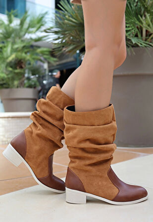 Jolin Taba Cilt Süet Detaylı Çizme