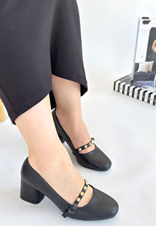 Tino Siyah Cilt Topuklu Ayakkabı