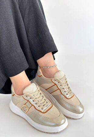 Tanwe Bej Cilt Bağcıklı Spor Ayakkabı