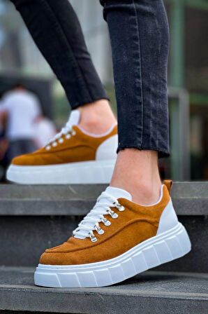 KB-X10 Kuback Taba Süet Beyaz Yüksek Taban Günlük Spor Ayakkabı