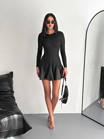 Eteği kloş crep mini elbise s1267