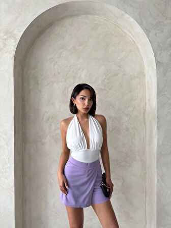 Kapaklı şort etek lila s208