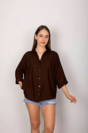 Cepli salaş gömlek koyu kahve t1010