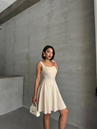 Kadın kare yaka kısa elbise s251188