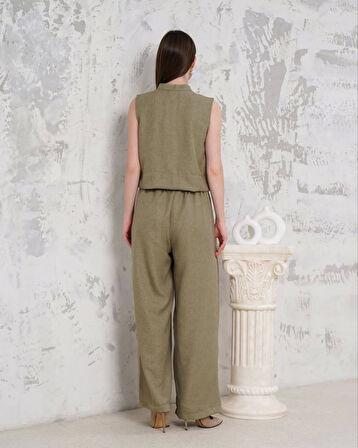 Broşlu yelek pantolon takım haki s255821