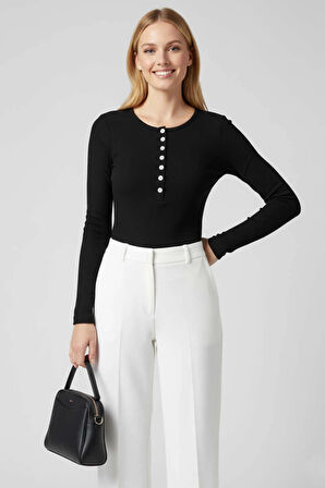 Çıtçıt Detaylı Bluz Siyah T4343