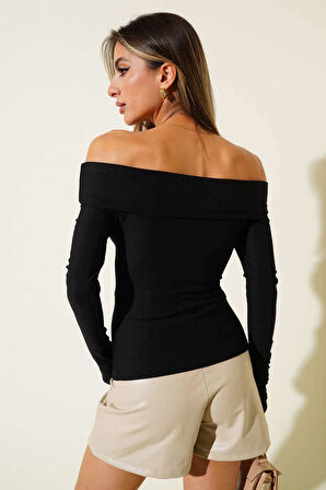 Madonna Yaka Düğmeli Bluz siyah t4329