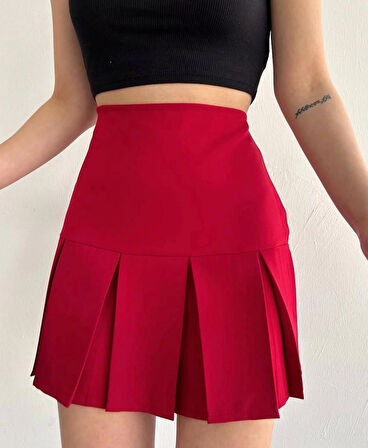 Altı geniş pileli etek bordo s24729