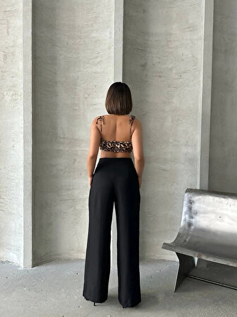 Pileli keten pantolon s255046