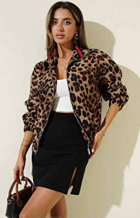 Leopar desenli astarlı ceket siyah t1192