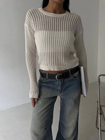 Triko transparent bluz beyaz