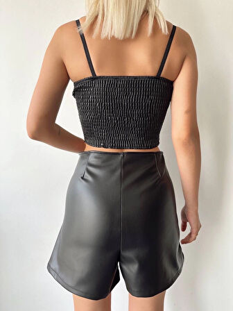 Çift fermuarlı deri şort h24394