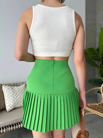 Altı pliseli mini etek yeşil s24705