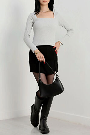 Çerçeve yaka kaşkorse bluz gri