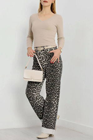 V yaka kaşkorse bluz bej a3699