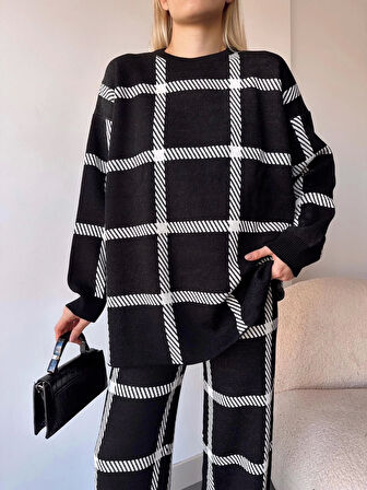 Ekoseli triko takım siyahbeyaz