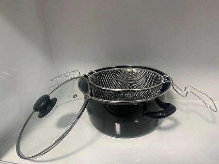 EMAYE KIZARTMA TENCERESİ  22CM CAM KAPAK 